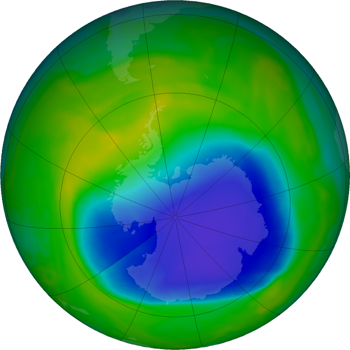 Antarctic ozone map for 26 November 2023